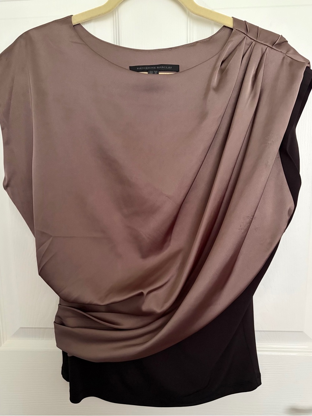 Katherine Barclay Satin Two-Tone Top in Taupe and Black